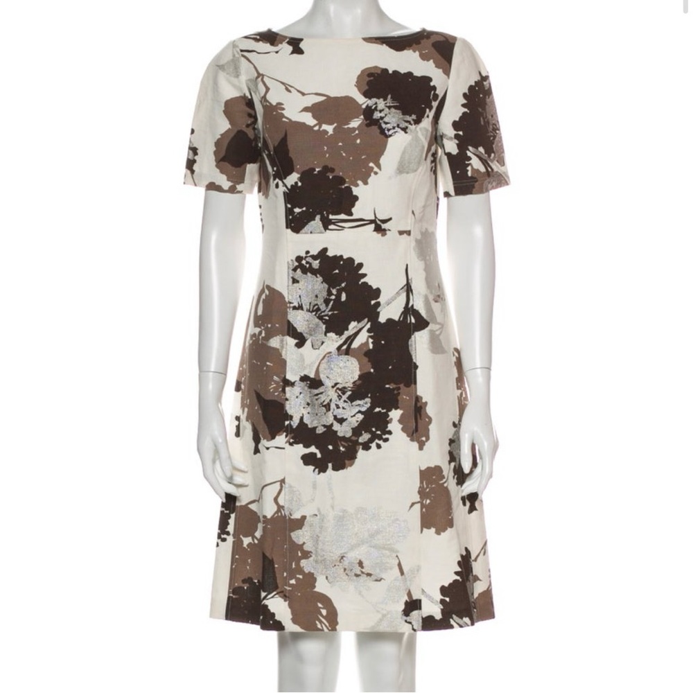 Lafayette 148
Floral Print Knee-Length Dress Brown, Metallic, Silver & White